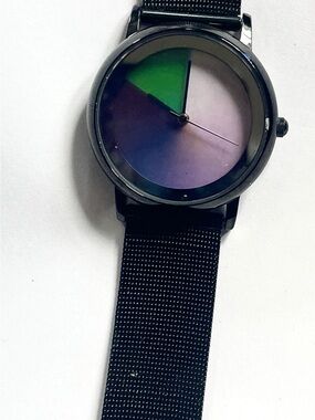 Black Mesh Strap Watch with Iridescent Gradient Dial